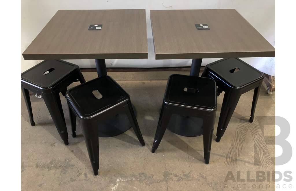 Two Cafe Tables and Four Stools