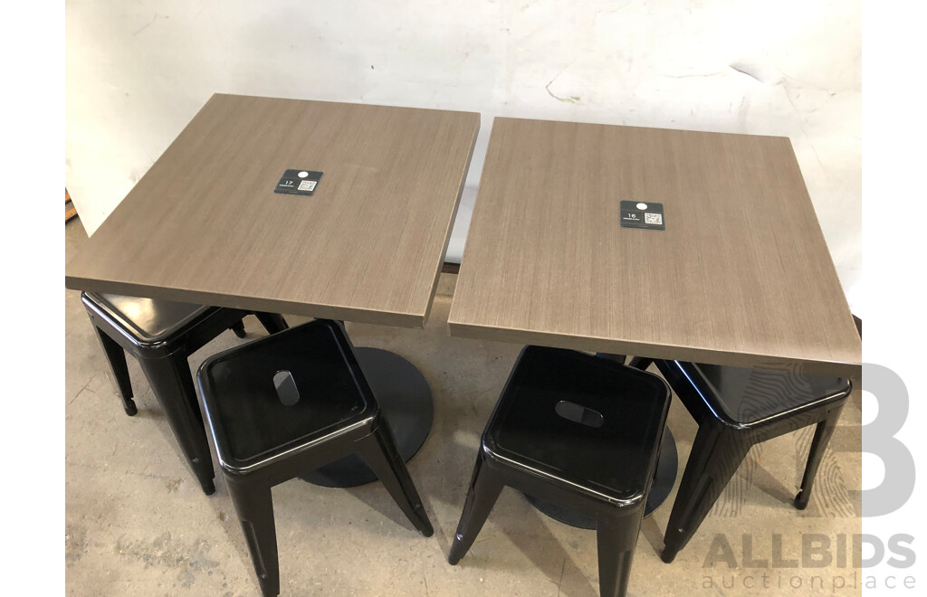 Two Cafe Tables and Four Stools