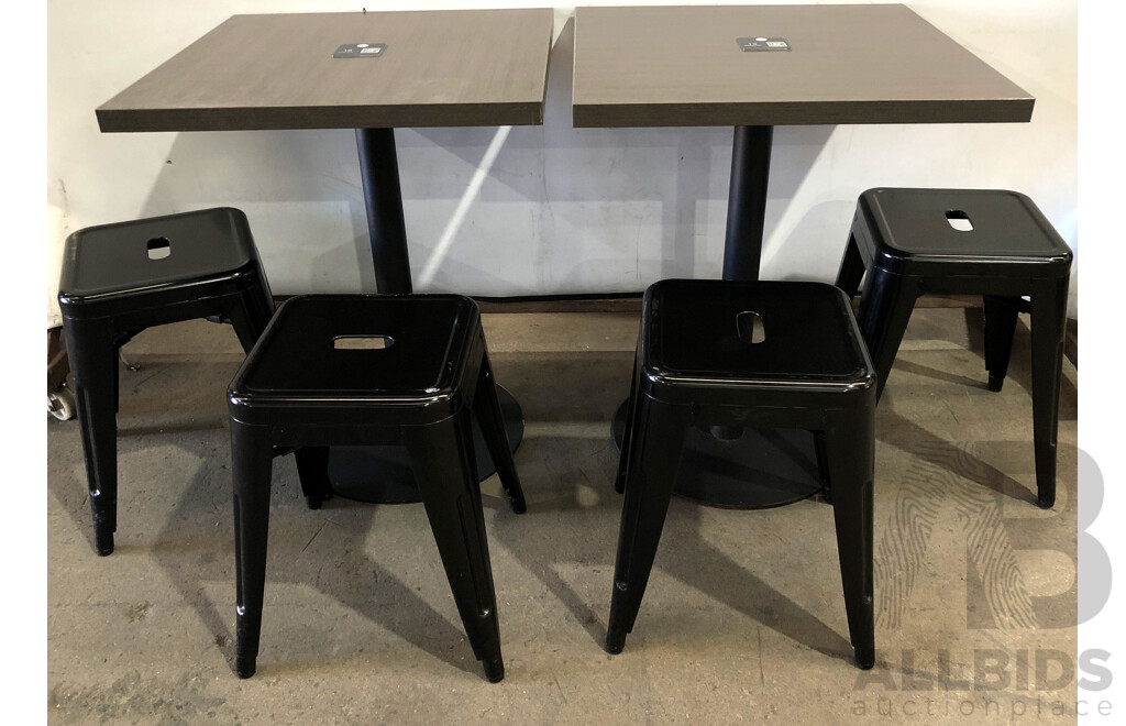 Two Cafe Tables and Four Stools