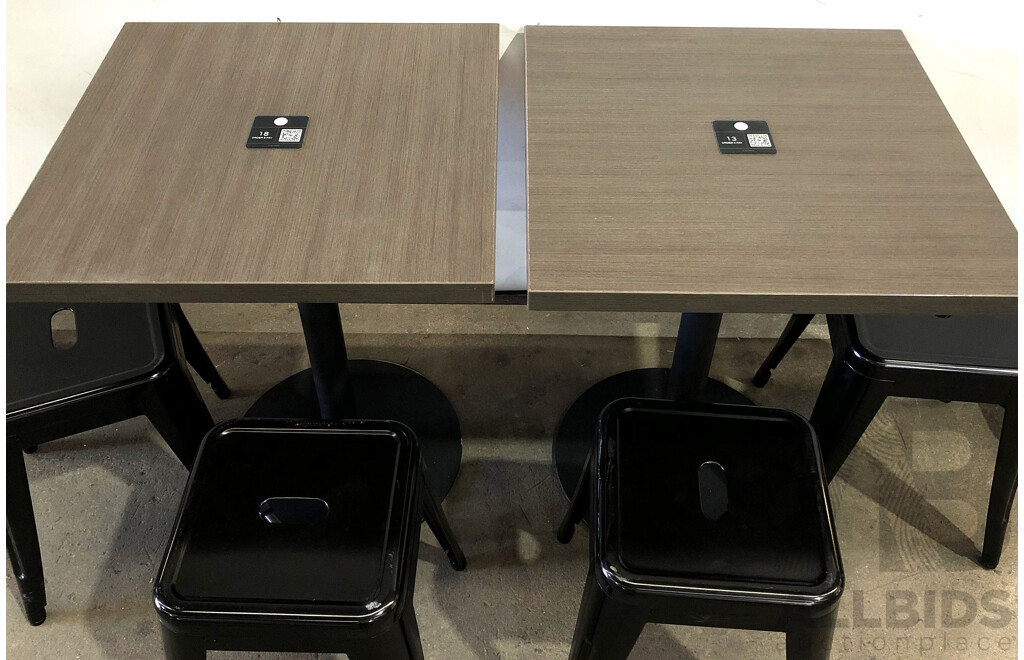 Two Cafe Tables and Four Stools