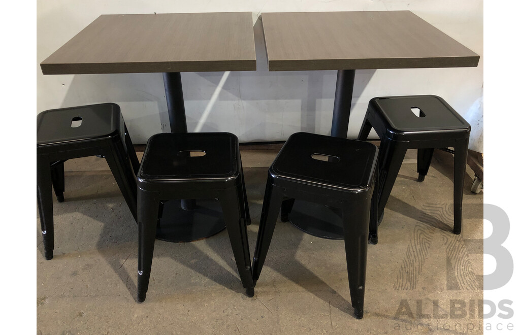 Two Cafe Tables and Four Stools