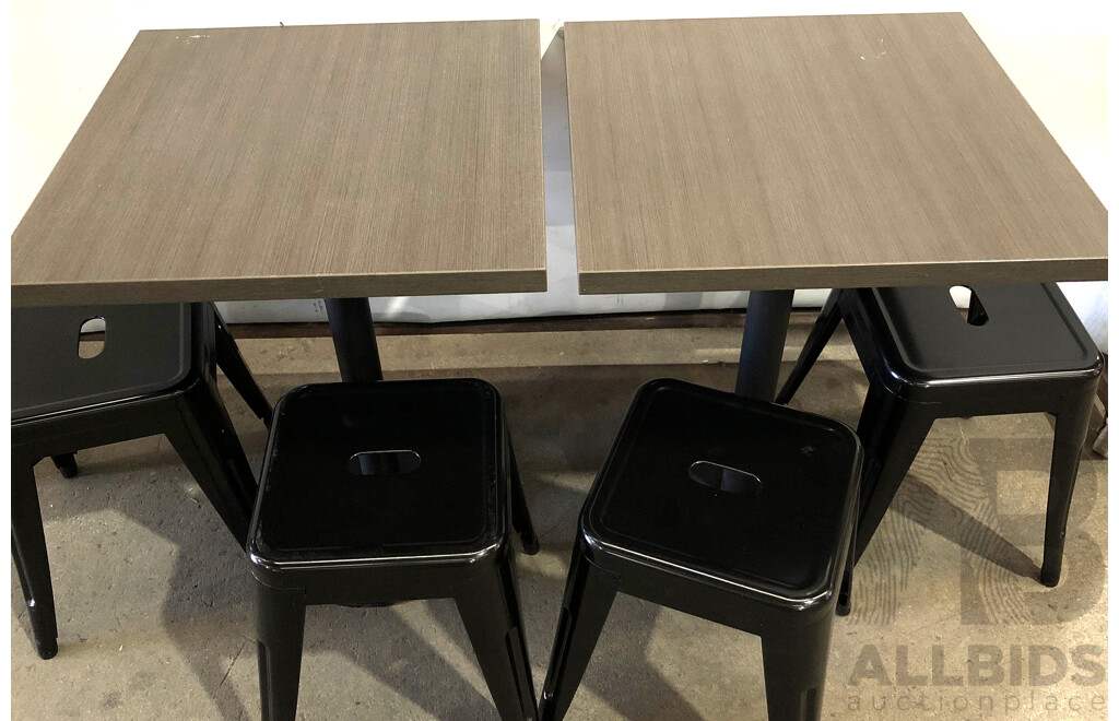 Two Cafe Tables and Four Stools