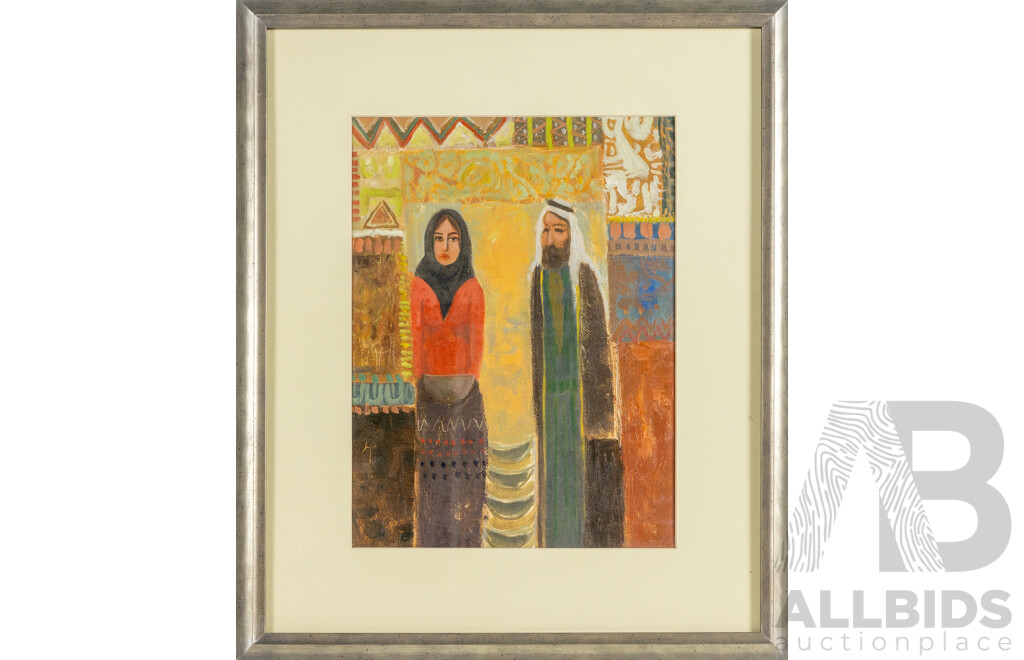 Artist Unknown (20th Century, Kuwaiti), Bedouin Couple, Original Oil on Canvas Board, 61 x 51 cm (frame)