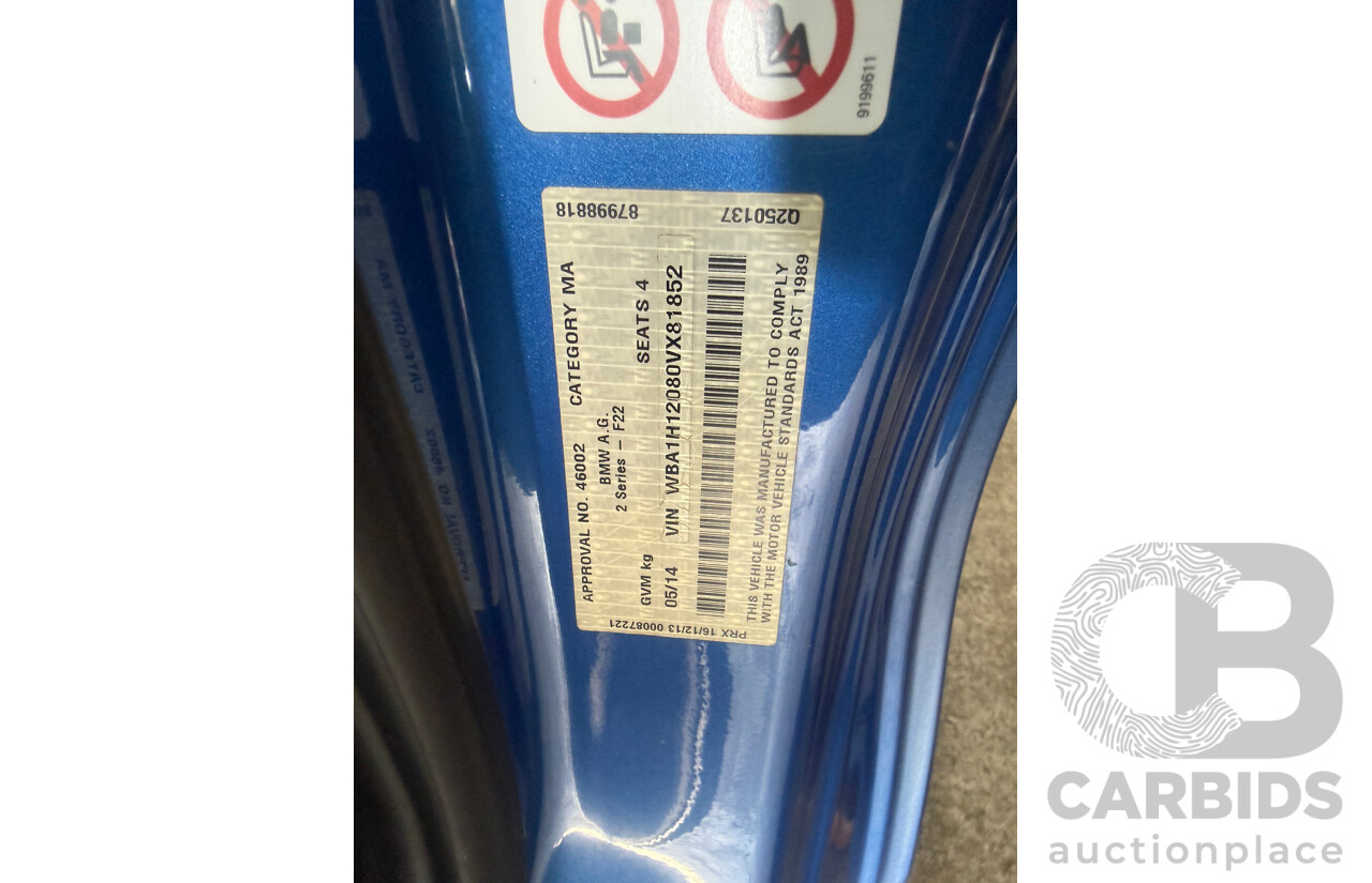 5/2014 BMW 220d M Sport F22 2d Coupe Estoril Blue Metallic Turbo Diesel 2.0L