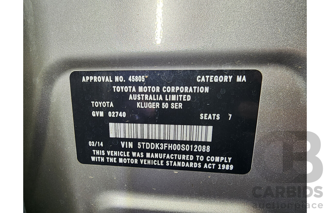3/2014 Toyota Kluger Grande (4x4) GSU55R 4d Wagon Gold 3.5L