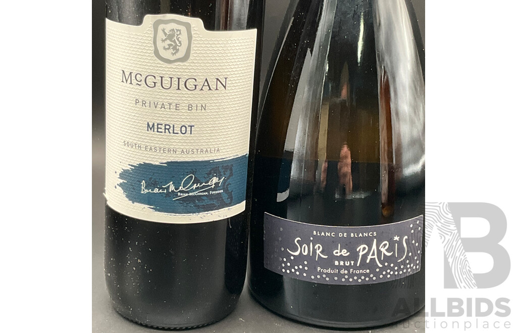 THE SPEAKER Blended Schotch Whisky, McGuigan Melot and Soir De Paris Blanc De Blancs Brut - Lot of 3