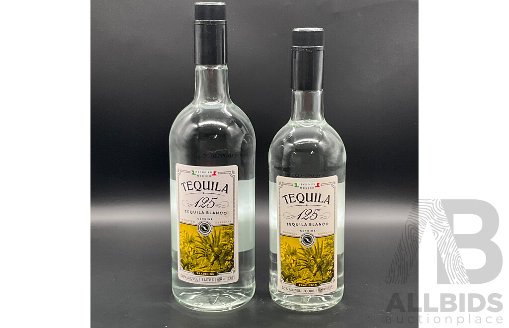 TEQUILA 125 Tradicion Genuine Blanco 700ml & 1000ml - Lot of 2