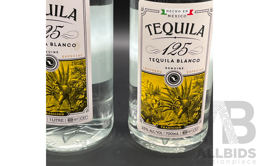 TEQUILA 125 Tradicion Genuine Blanco 700ml & 1000ml - Lot of 2