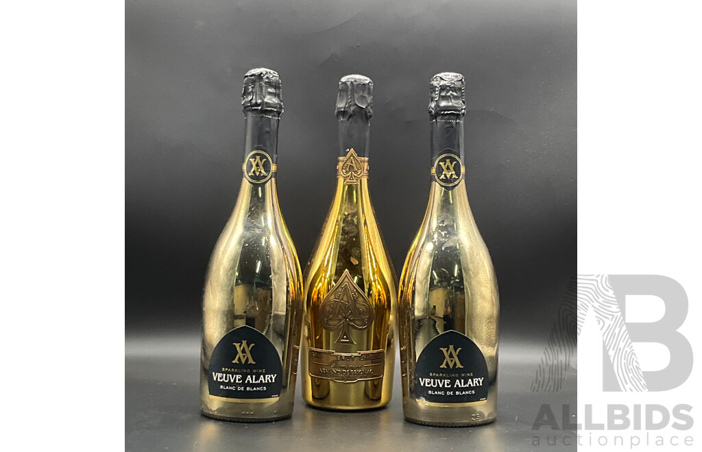 Armand De Brignac Brut Gold Champagne 750 Ml and Veuve Alary Blanc De Blancs 750ml 2x - Lot of 3 - ORP $745