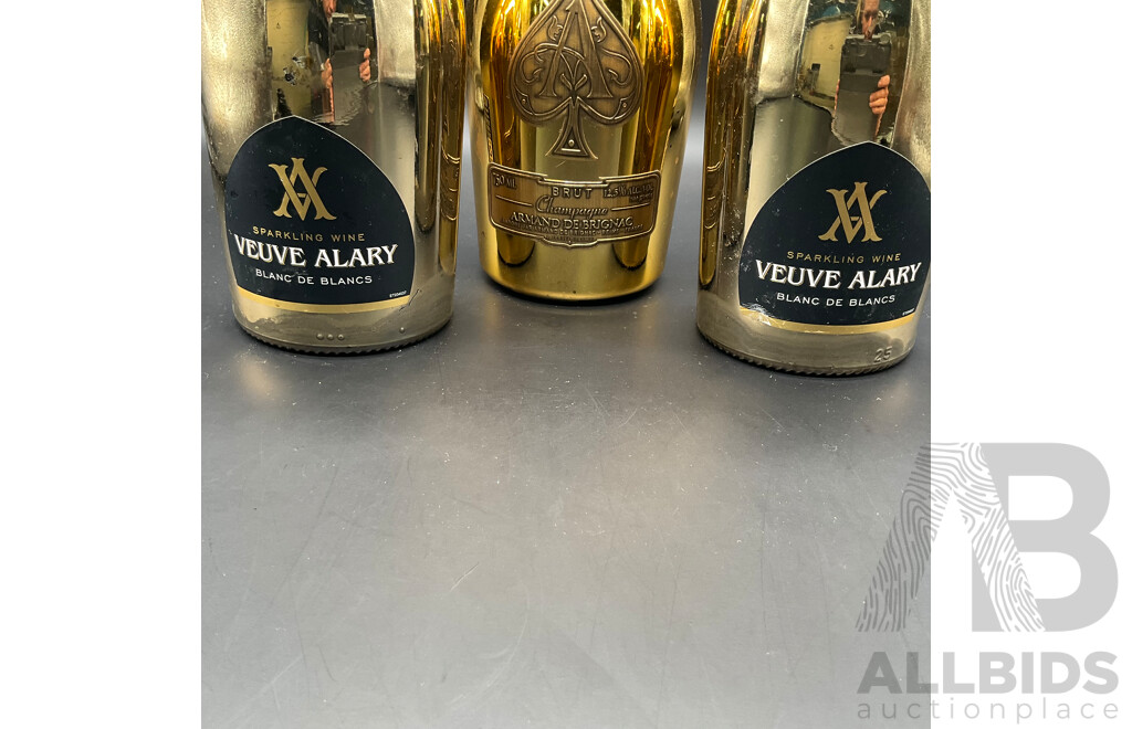 Armand De Brignac Brut Gold Champagne 750 Ml and Veuve Alary Blanc De Blancs 750ml 2x - Lot of 3 - ORP $745