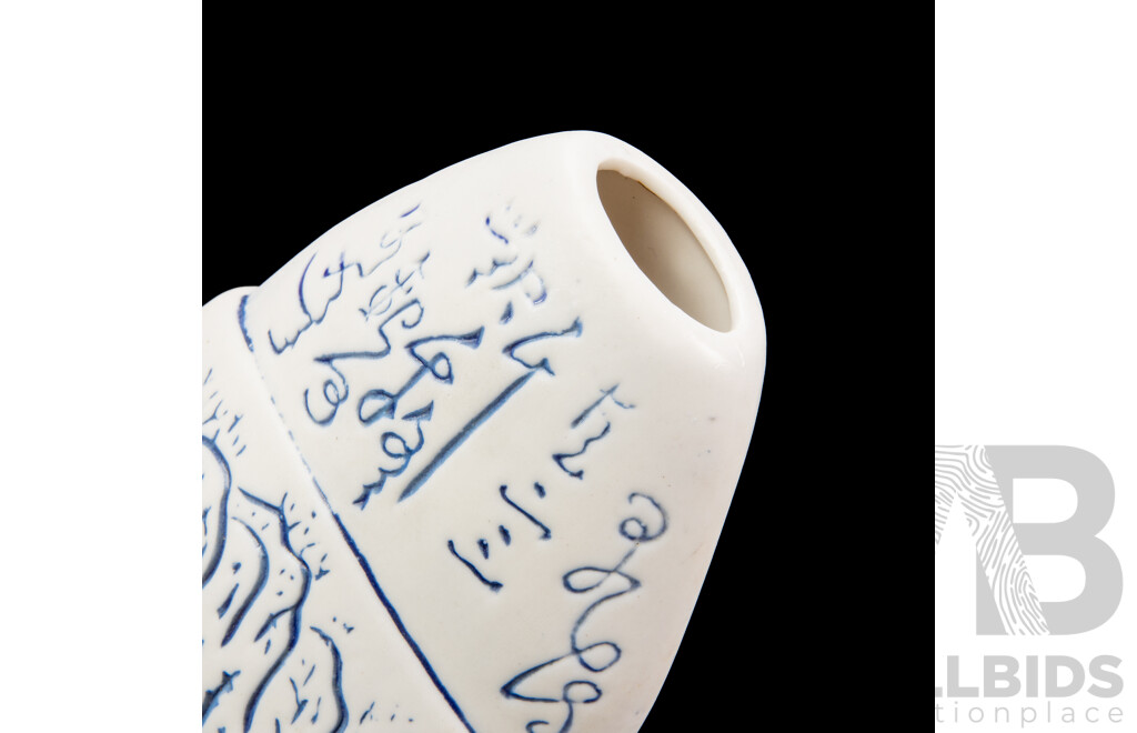 Asian Ceramic Vase Decorated with Mountain Scene and Calligraphy