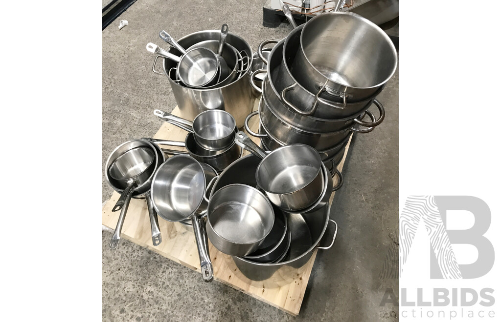Bulk Lot of Assorted Stainess Steel Cook Pots