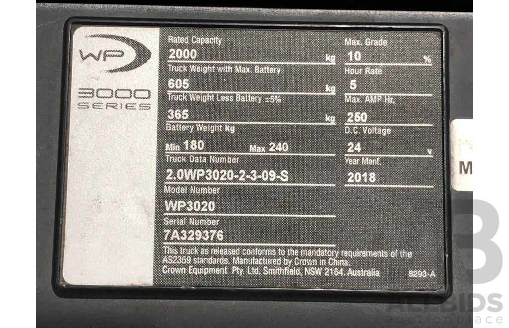 Crown Electric Pallet Truck and Charger - WP 3000