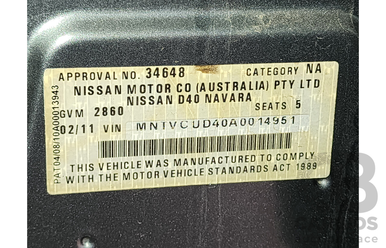 2/2011 Nissan Navara ST (4x4) D40 Dual Cab P/Up Grey 2.5L