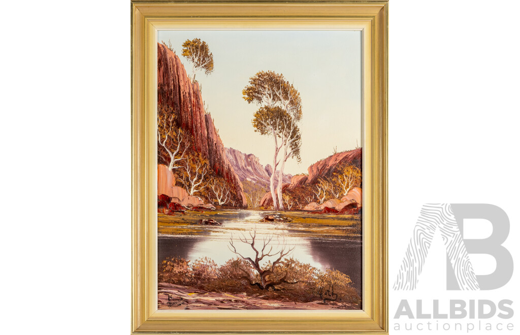 Henk Guth, (20th Century, Dutch-Australian, 1921-2003), Ellery Gorge, Vintage Oil on Board, 68H x 53W cm (frame)