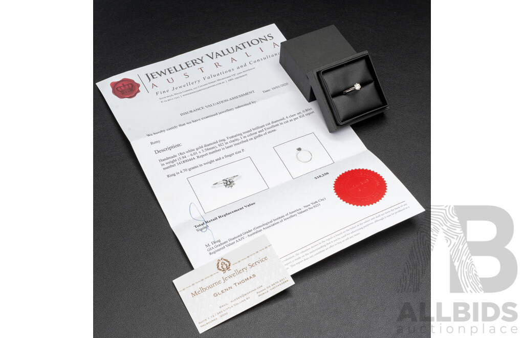 18ct White Diamond Solitaire Engagement Ring with Valuation - Size P