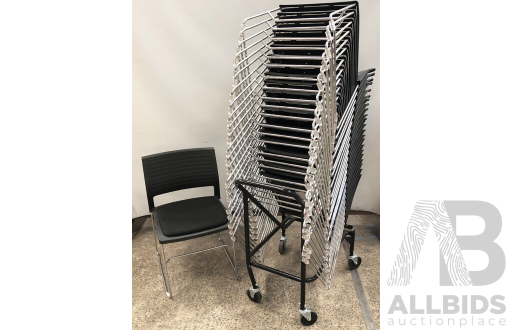 Axona Aichi Sled Base Chairs - Lot of 28 and Axona Aichi Tipo Chair Trolley