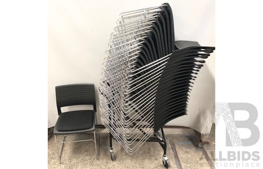 Axona Aichi Sled Base Chairs - Lot of 28 and Axona Aichi Tipo Chair Trolley