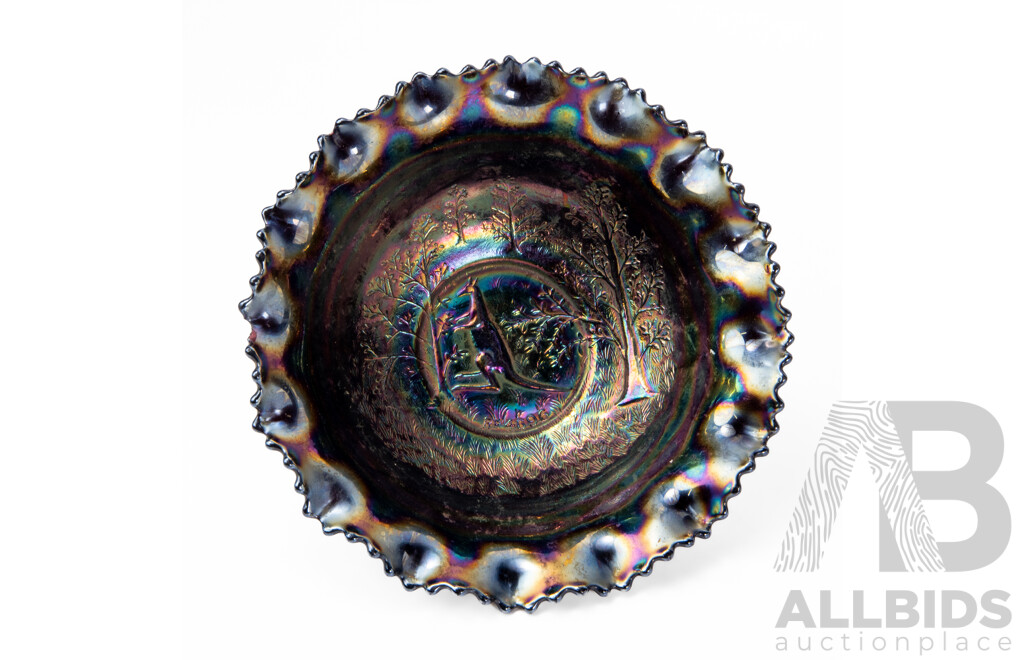 Crown Crystal 1920's Black Amethyst Carnival Bowl