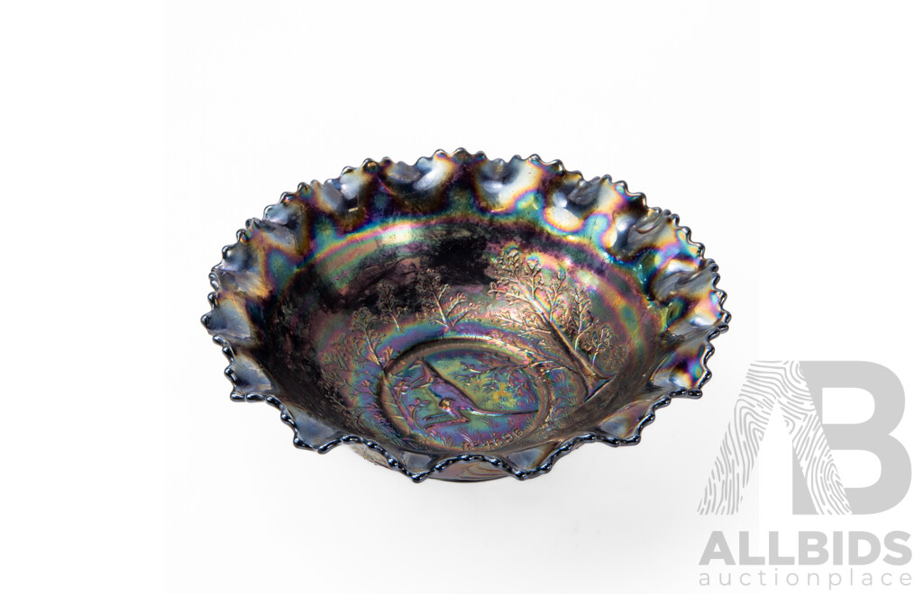 Crown Crystal 1920's Black Amethyst Carnival Bowl