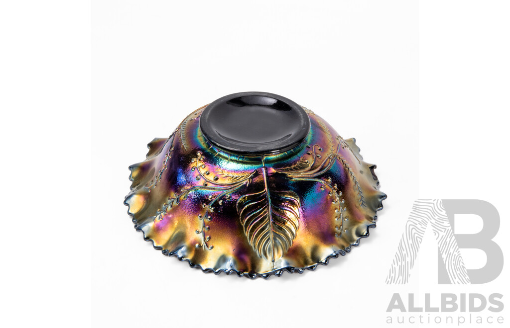Crown Crystal 1920's Black Amethyst Carnival Bowl