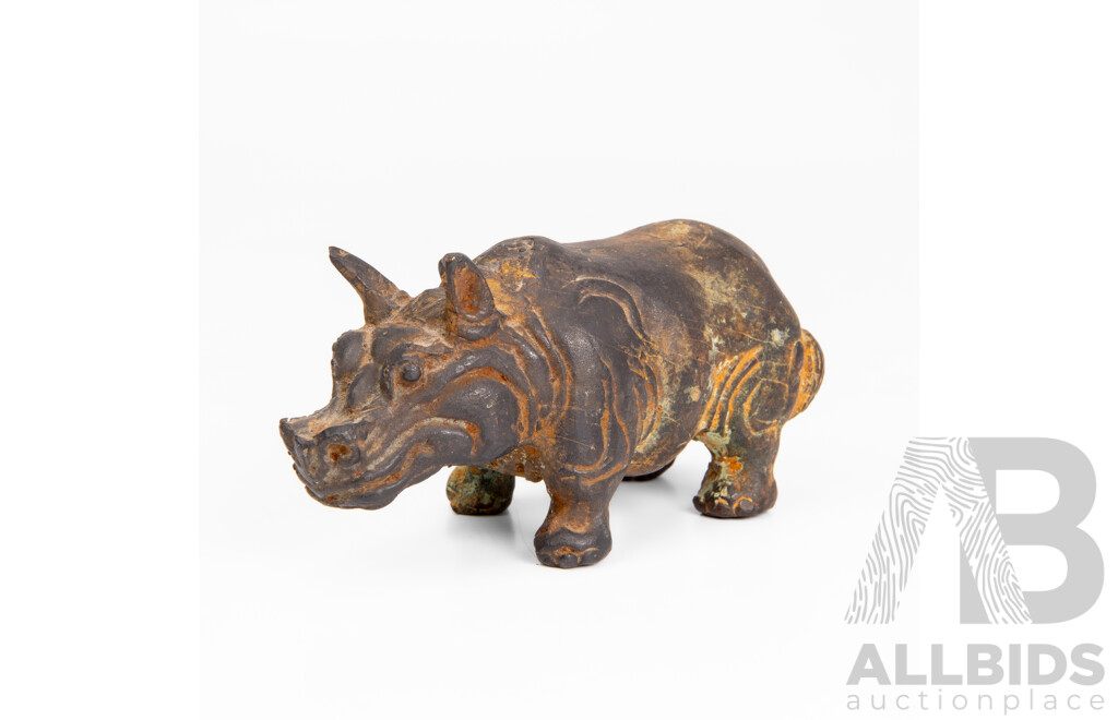 Antique Chinese Bronze Hippopotamus Statue