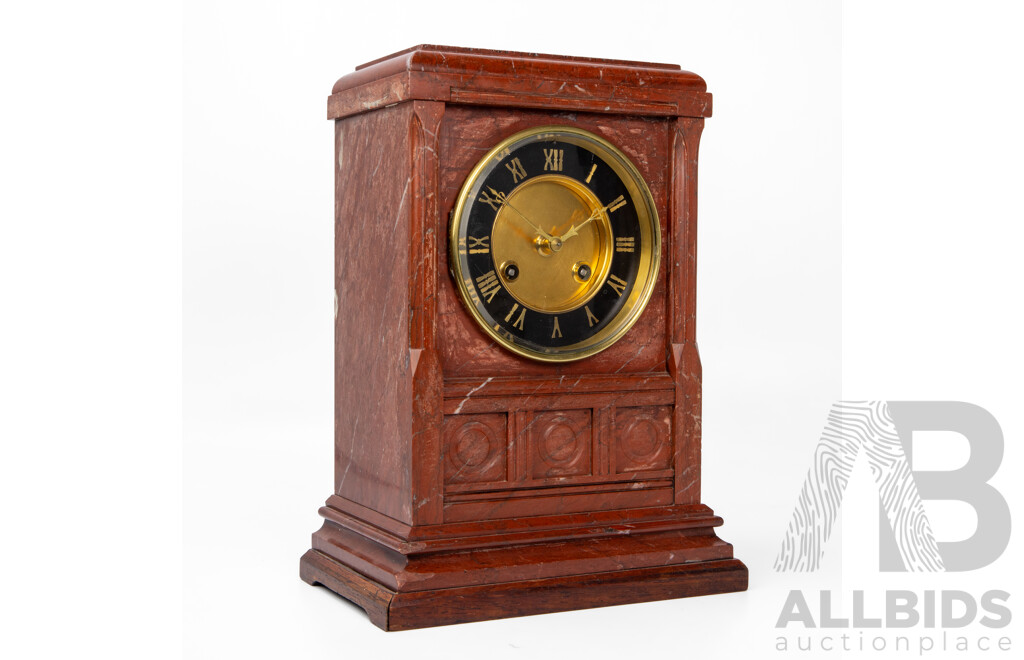 Late Victorian Rouge Marble Mantle Clock