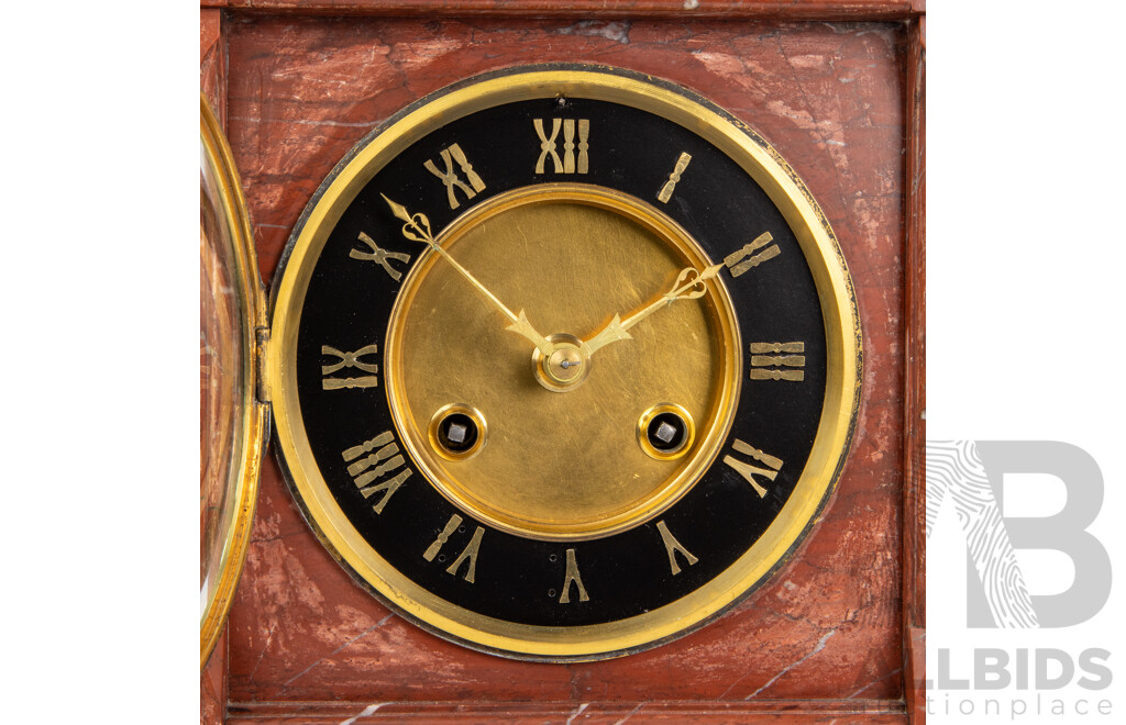 Late Victorian Rouge Marble Mantle Clock