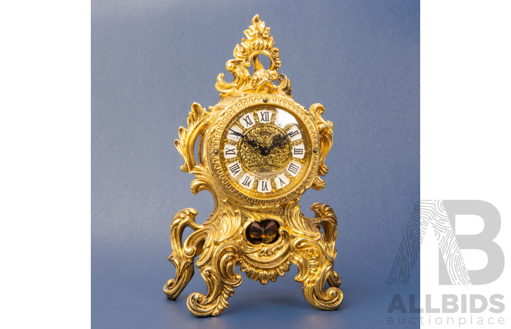 French Rococo Style Ornate Brass Mantle Clock