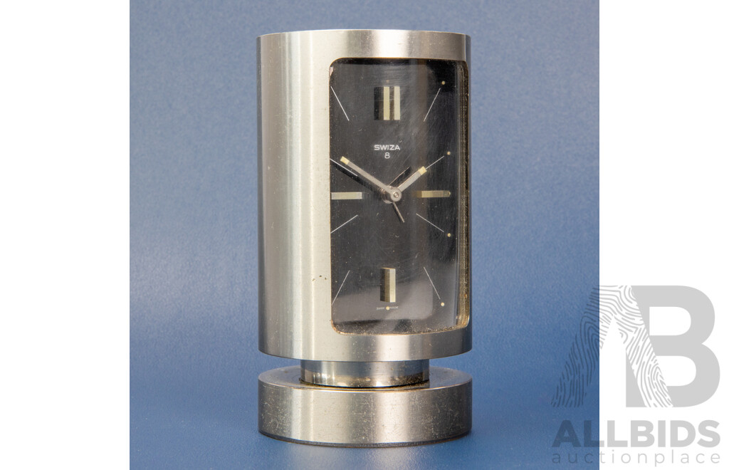 Vintage Chrome 1960s Swiza, Sheffield Eight Day Alarm Clock
