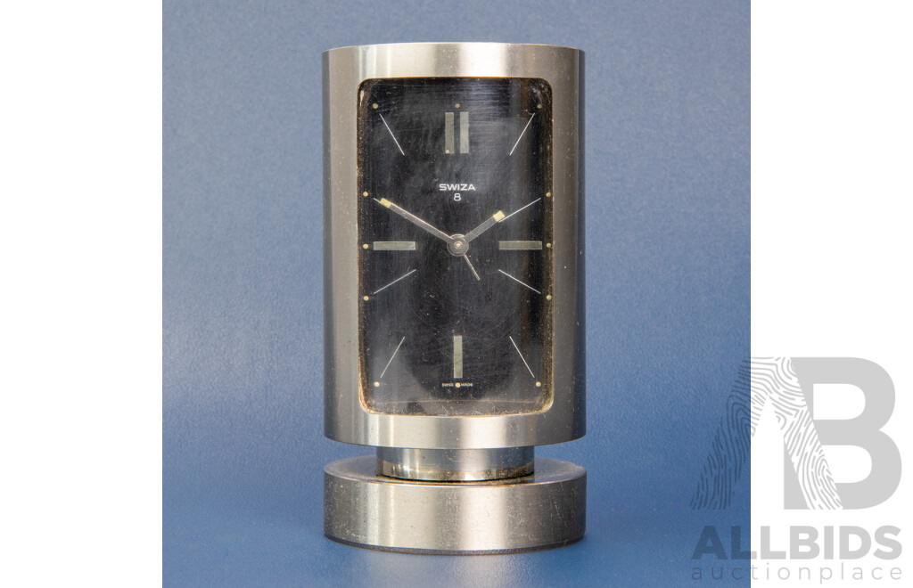 Vintage Chrome 1960s Swiza, Sheffield Eight Day Alarm Clock