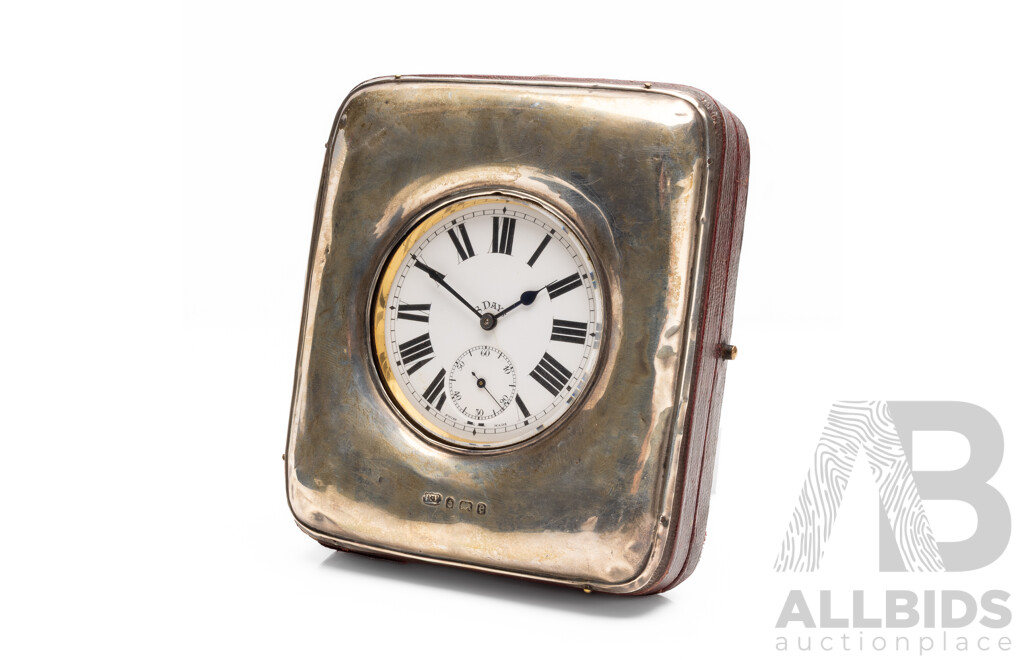 Vintage Argentan 8 Days Pocket Watch in Case with Sterling Silver Face
