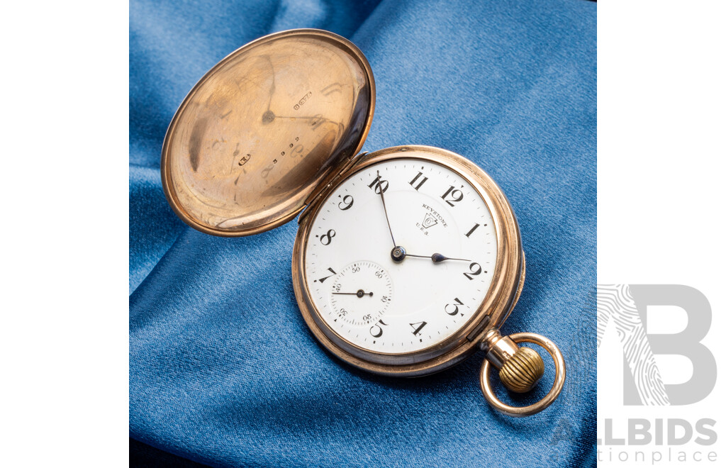 Vintage 9ct Rose Gold Keystone, USA Pocket Watch - 3992