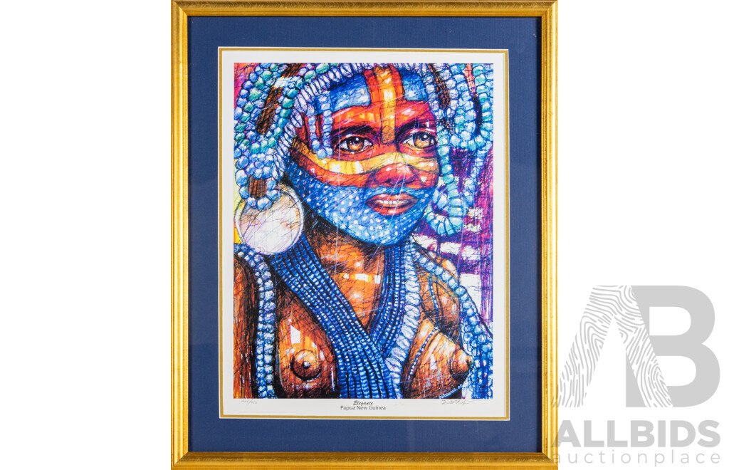 Daniel Waswas, (20th Century, Papua New Guinean, 1973-), Elegance (2005), Editioned & Signed Colour Print After Original Oil Pastels on Paper, 58H x 48W cm (frame)
