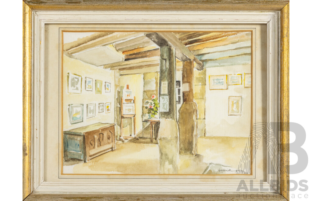 (Possibly)H.C.Williams (20th Century), Art Gallery with Roses, Original Vintage Watercolour on Card, 30H x 40W cm (frame)