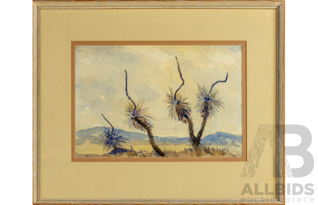 Indistinctly Signed (20th Century), Black Boys in Desert, Original Vintage Watercolour, 52W x 42H cm (frame)