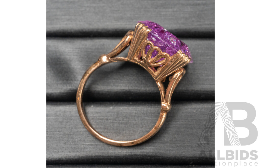 Vintage 9ct Rose Gold Ring with Purple Sapphire - Size N