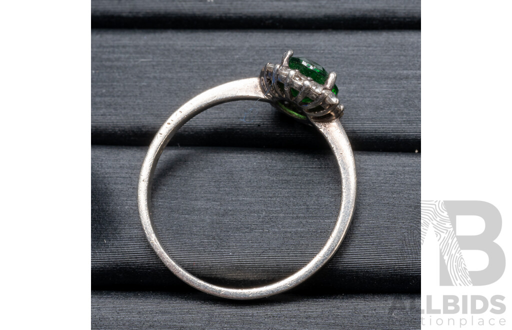 925 Sterling Silver Ring with Tourmaline & Cubic Zirconias - Size P
