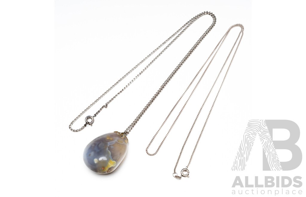 Lot of 2 Sterling Silver Necklaces and Chalcedony Pendant