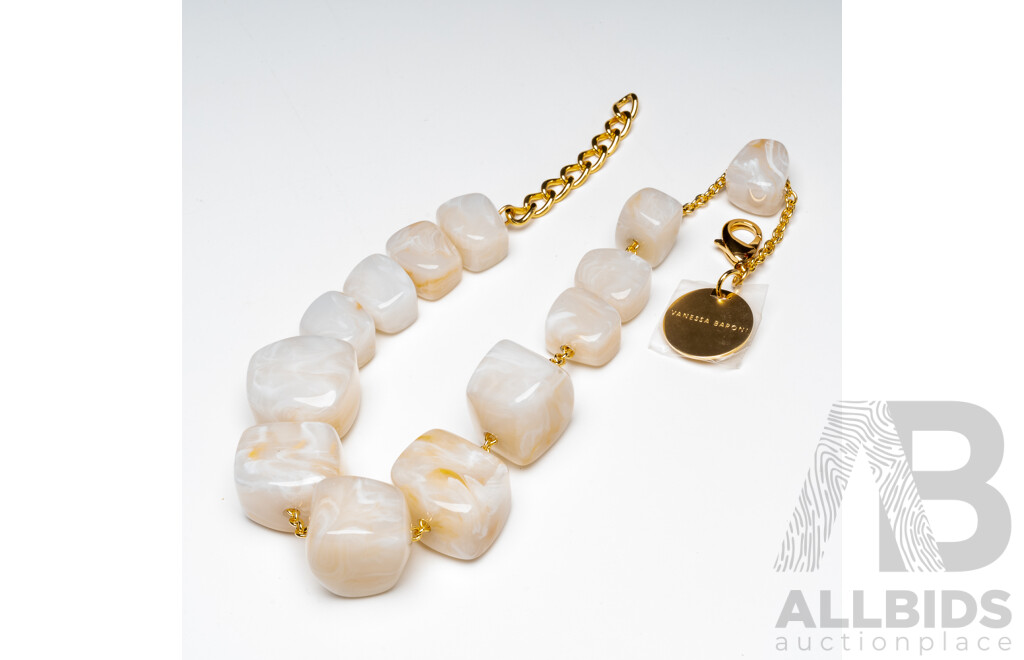 Gold Tone Chain with Cloud Agate Stone Necklace by Vanessa Baroni. Length - 47cms