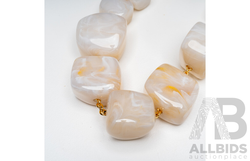 Gold Tone Chain with Cloud Agate Stone Necklace by Vanessa Baroni. Length - 47cms
