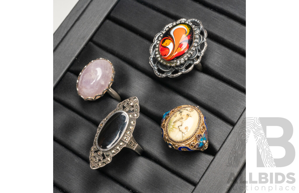 Collection of Sterling Silver & Silver Tone Rings - Lot of 4
