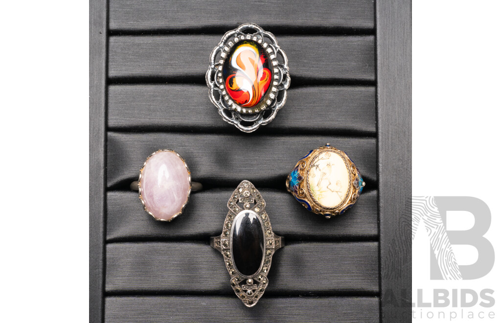 Collection of Sterling Silver & Silver Tone Rings - Lot of 4