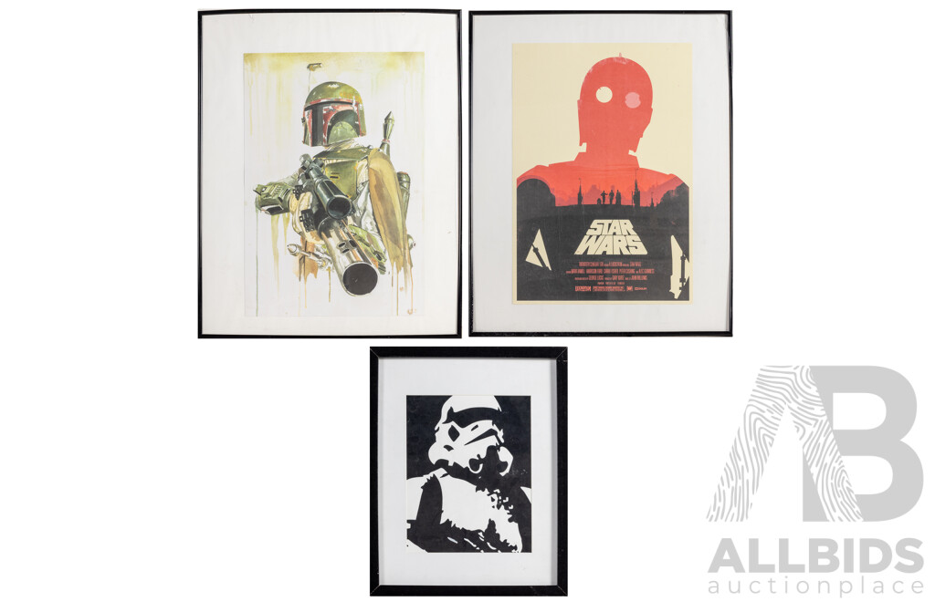Artists Unknown (20th Century), Trio of Star Wars Related Artworks, 50H x 40W cm (frames largest X2) (3)