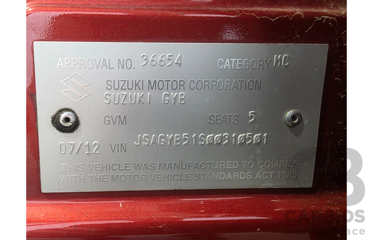 7/2012 Suzuki SX4 (AWD) GY MY11 5d Hatchback Red 2.0L