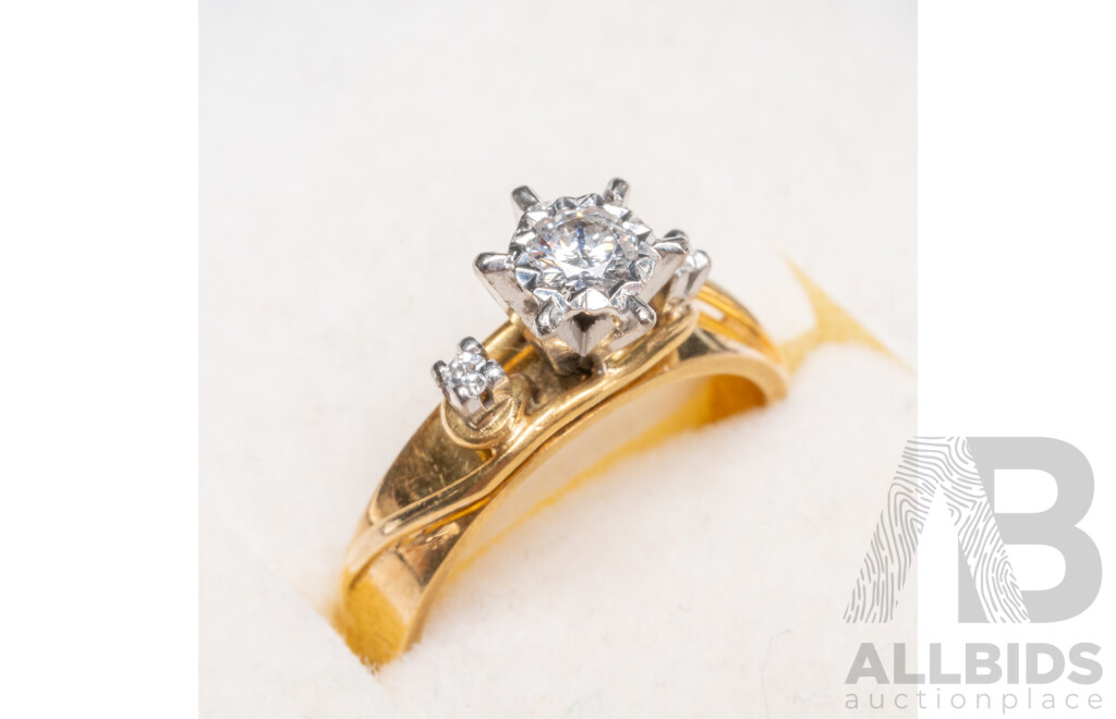 Vintage Handmade 18ct Yellow & White Gold Diamond Trilogy Ring - Size J.5