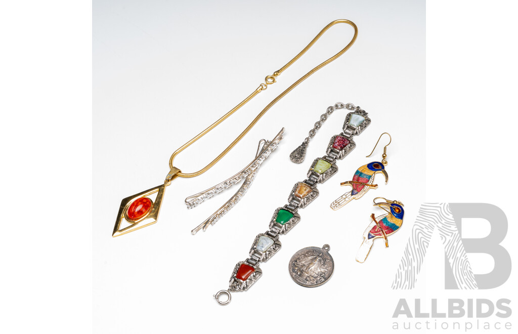 Gold & Silver Tone Necklace, Bracelet, Hair Clips, Earrings & Pendant - Lot of 5