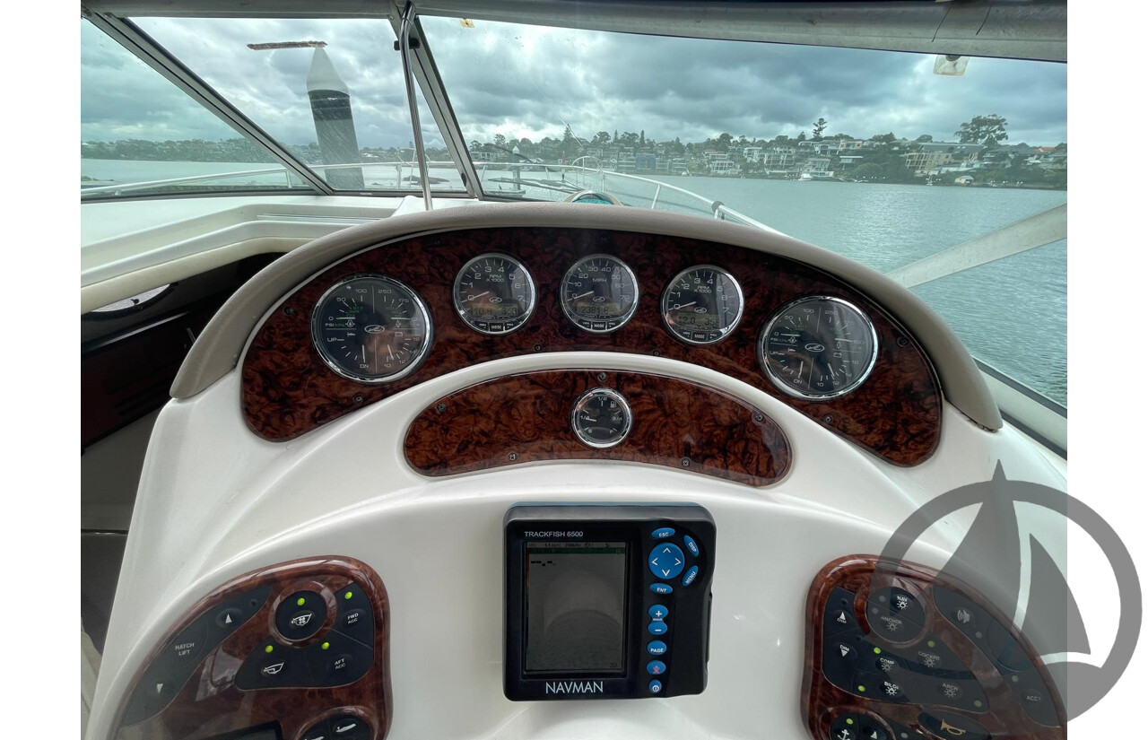 NO RESERVE - 2005 Searay 315 Sundancer, Twin 5.0L V8 MPi Mercruisers, 365hrs