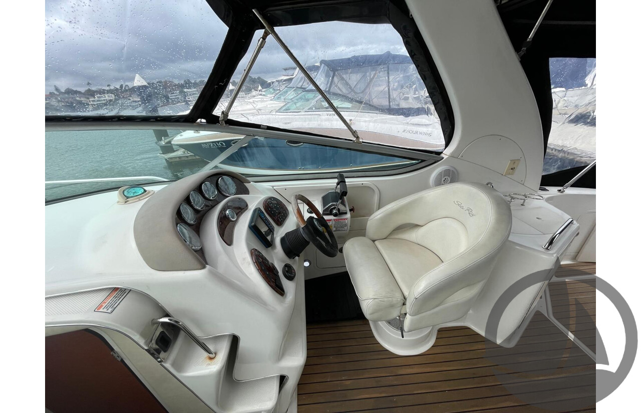 NO RESERVE - 2005 Searay 315 Sundancer, Twin 5.0L V8 MPi Mercruisers, 365hrs