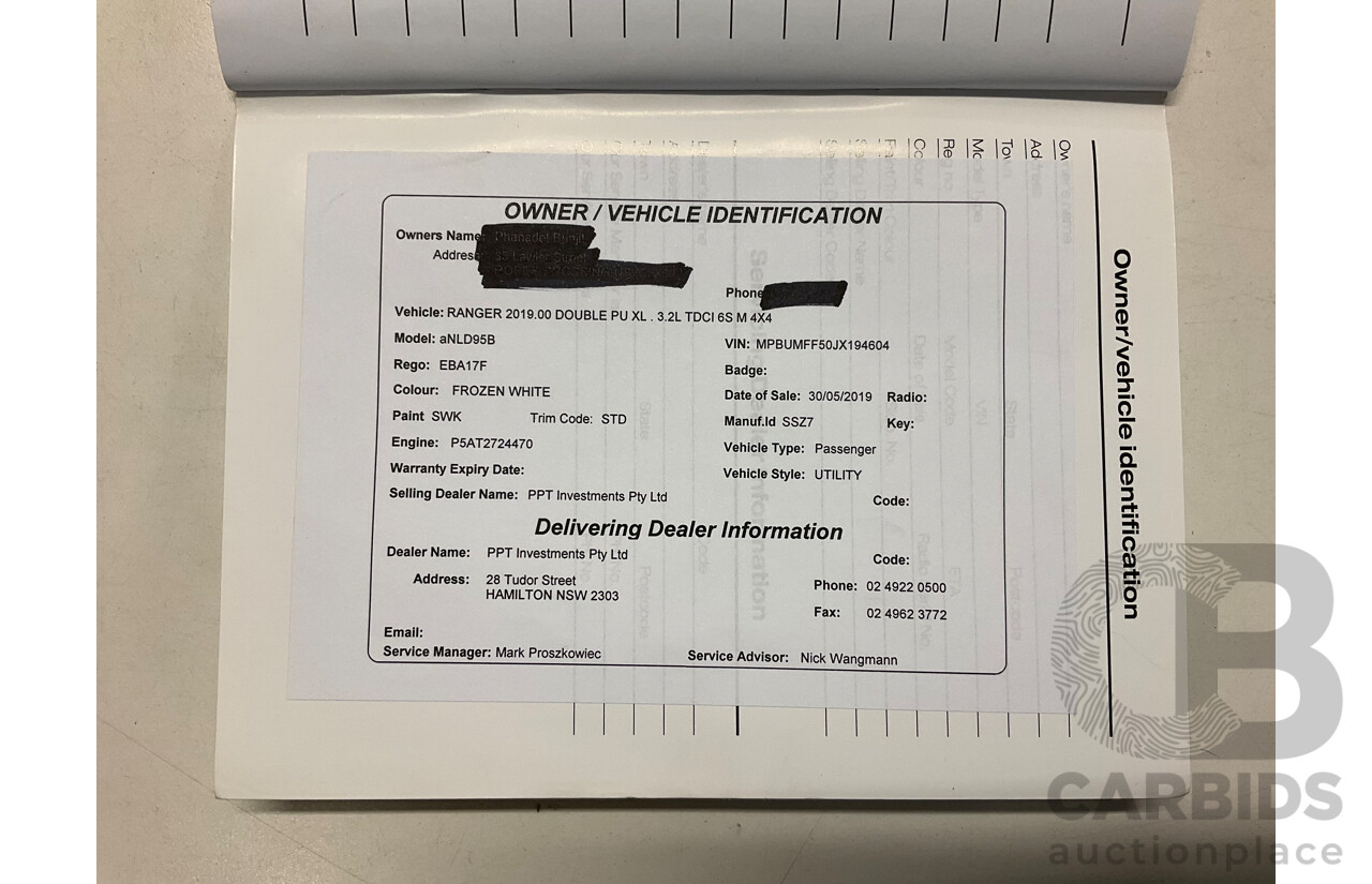 11/2018 Ford Ranger XL 3.2 4x4 PX MKIII MY19 Double Cab P/Up Frozen White Diesel Turbo 3.2L